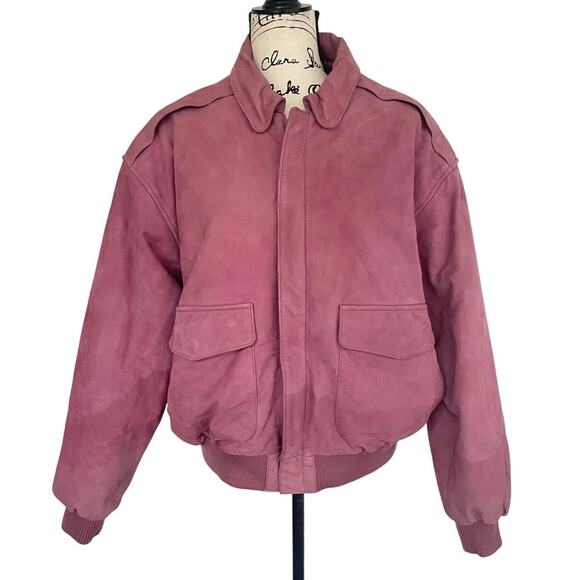 Y2K 90’s OTELLO PELLE BOMBER JACKET ROSE PINK SUEDE LEATHER AVIATOR STYLE ICONIC - Picture 1 of 16